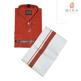 candy red men's shirt and dhoti set - MIRASILKS candy red men's shirt and dhoti set